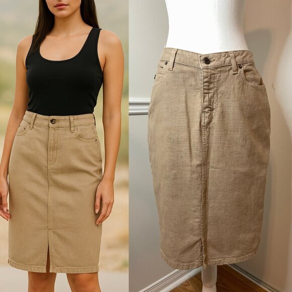 Vintage Ikeda 700 Series Taupe Denim Skirt 30 - Picture 1 of 11